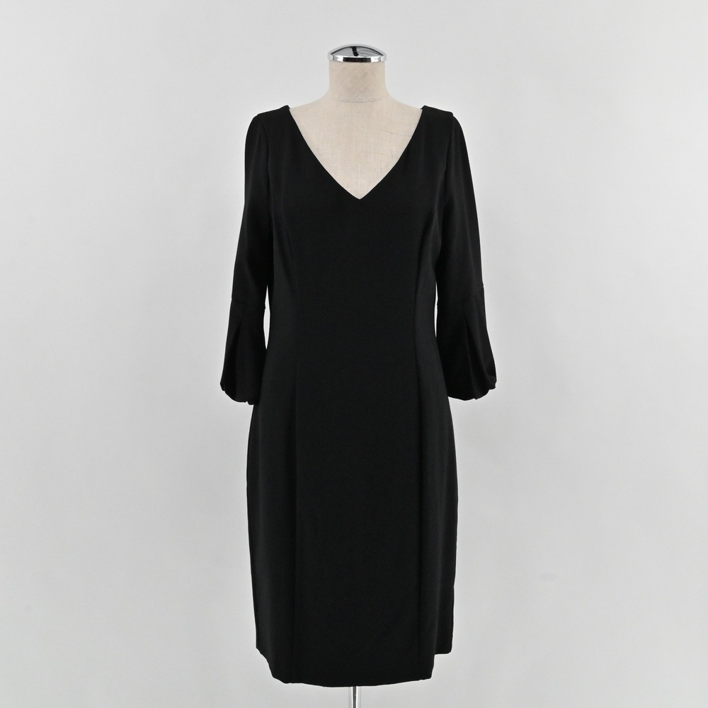 White House Black Market Bell Sleeve Dress Womens Size 10 Black Pleatedโ Sheath